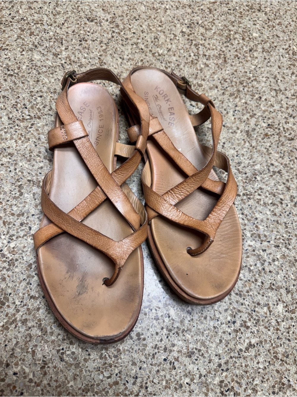 Kork-Ease Cognac Leather Crisscross Sandals - Women